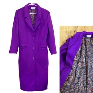 Vintage Ashley Scott Purple Wool Long Coat Paisley Interior Size M